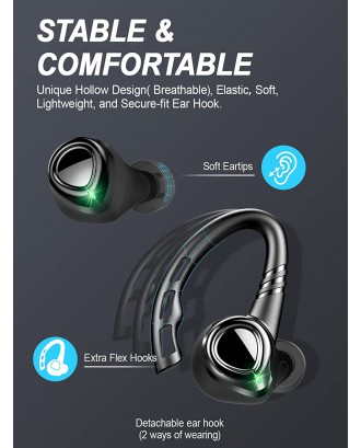 Wireless Earbud, Bluetooth Headphones 5.1 Sport Unique Earhooks, Wireless Earphones in Ear Noise Cancelling Mic Stereo Bass, 35H Playtime IPX7 Waterproof Headset for Workout Running Gym Android iOS