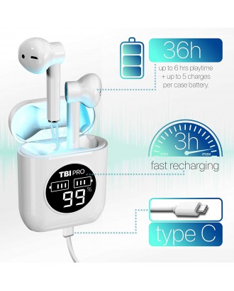 AIRPRO Wireless Earbuds Bluetooth with 36+ Hours Playtime - TWS True Pro Earbuds &amp; Charging Case, Display вЂ“ Waterproof in-Ear Headphones for All Devices, Running, Workout